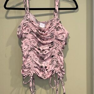 Pink Ruched Tie Front Tank Top